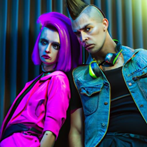 Neon Spark-Punk Couple in Alternative Fashion