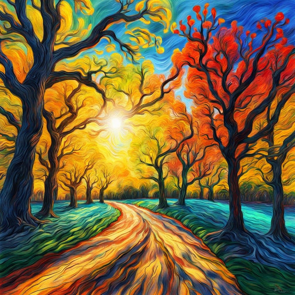 Vibrant Expressionist Trees in Van Gogh Style