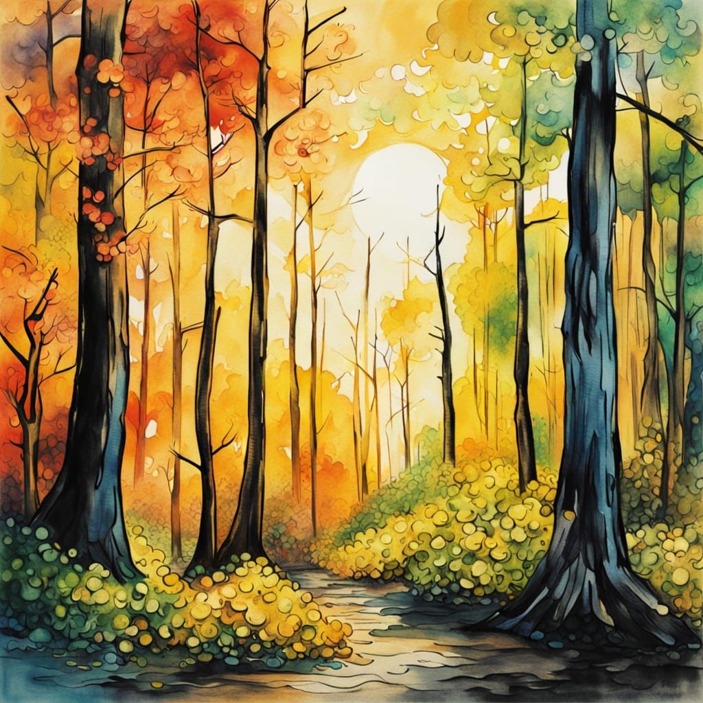 Expressionist Forest with Sunlit Trees