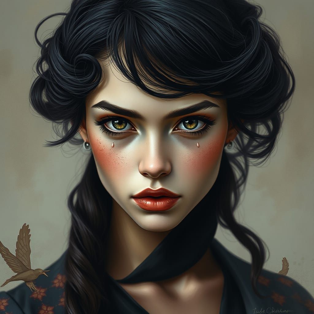 Melancholic Woman Portrait in Digital Matte Painting Style