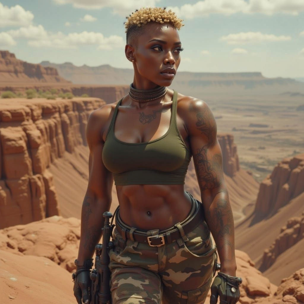 Tough Woman Bodybuilder on Arid Cliffside