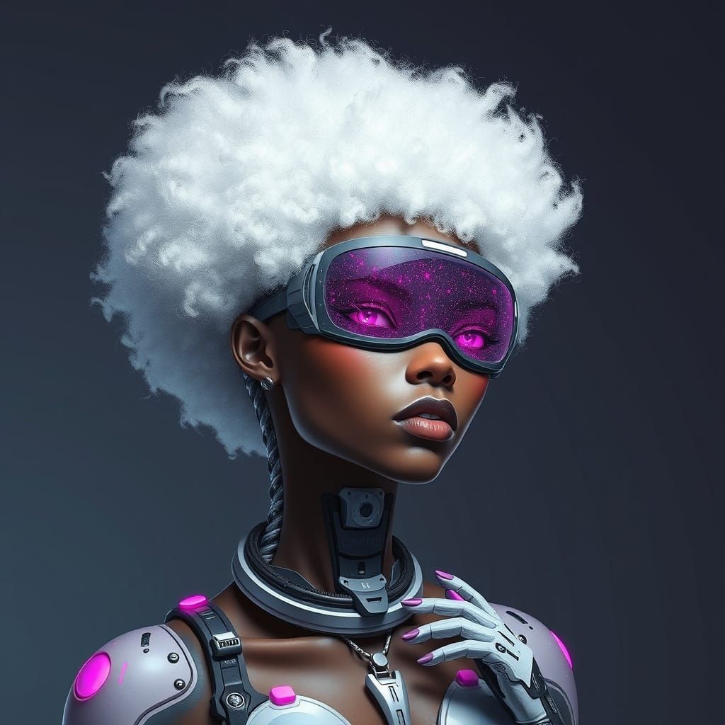 Futuristic Albino Woman with Cybernetic Enhancements
