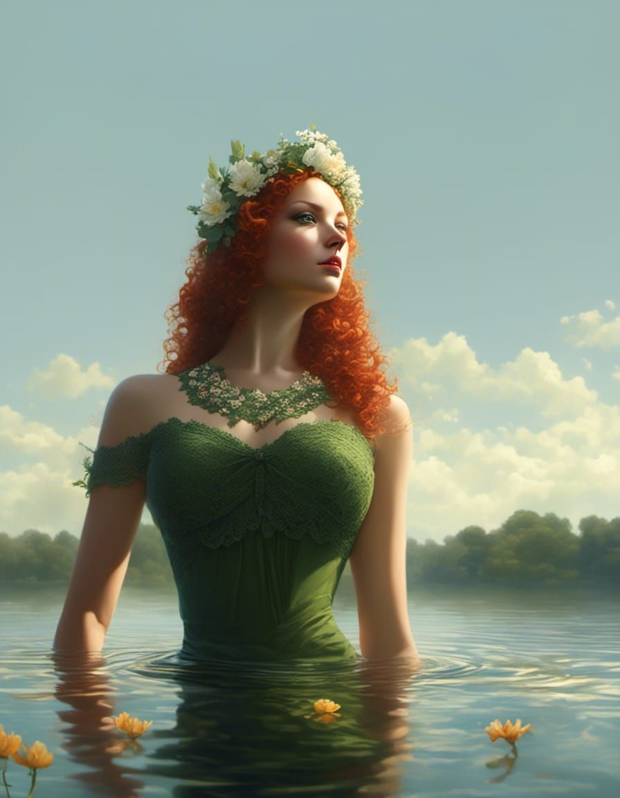 Floral Goddess Portrait with Lace and Flowers