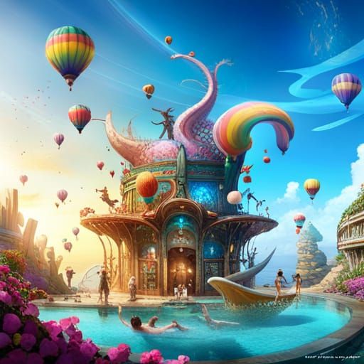 Joyful Tropical Pool Scene in 8K Concept Art