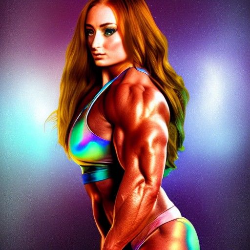 Sophie Turner Bodybuilding in Cosmic Illustration Style
