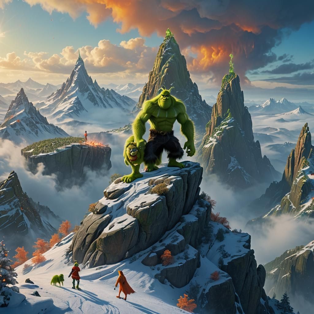 Dwayne Johnson and The Grinch on a Mountain