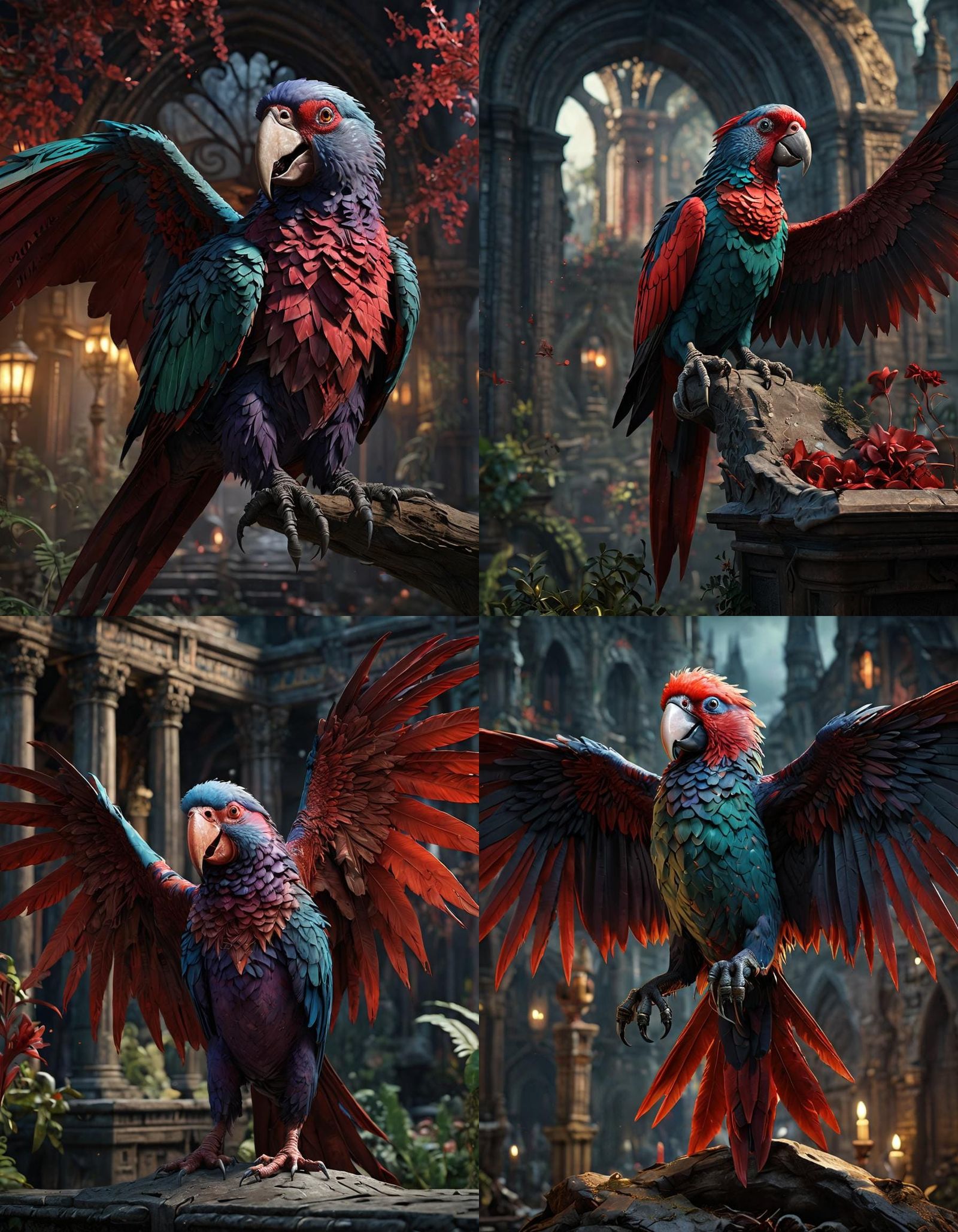 Vampire Parrot in Detailed Matte Painting Style