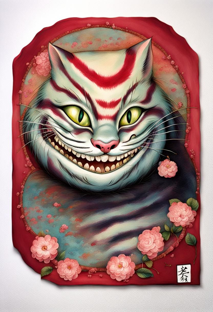 Cheshire Cat in Traditional Japanese Style