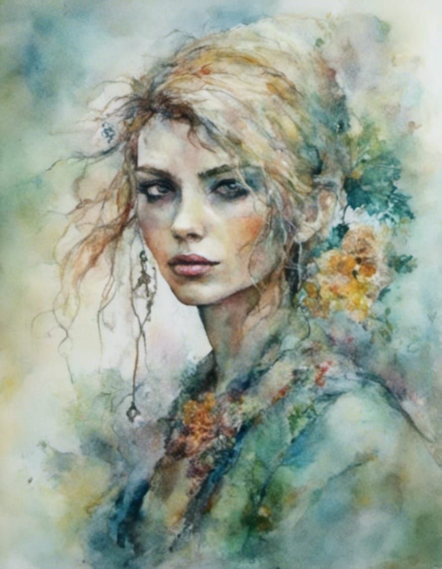 Renaissance Woman Portrait with Artistic Color Fume