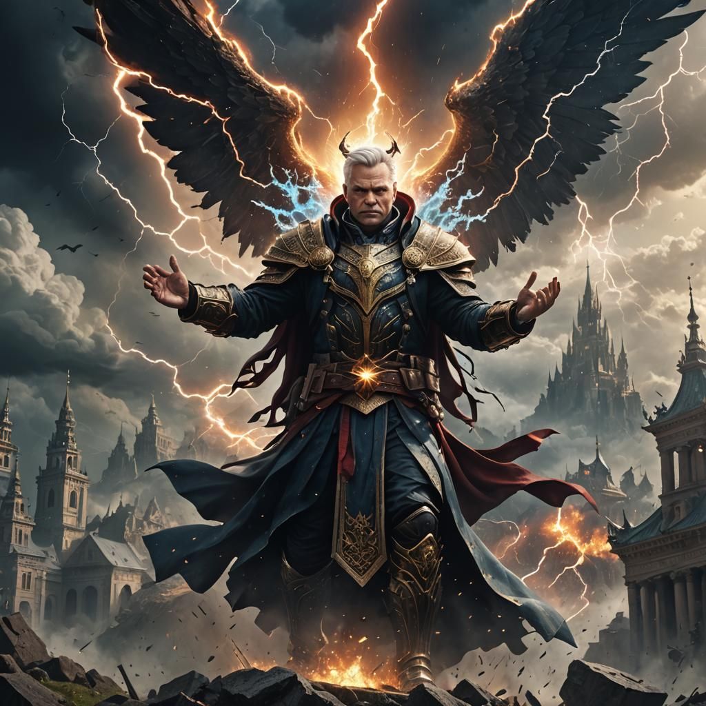 Godlike Figure Wielding Thunder, Fantasy Concept Art