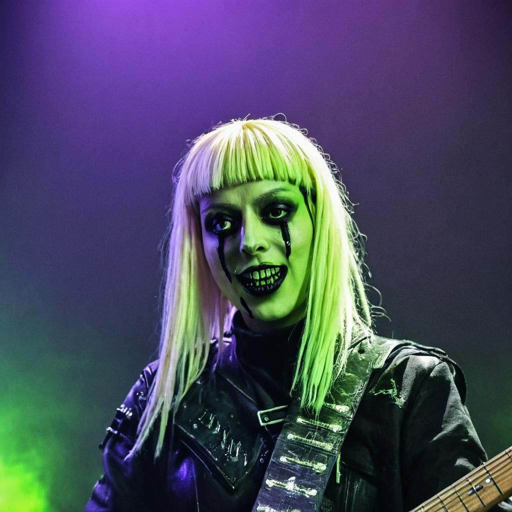 Cyber Goth Girl Guitarist in Dark Fantasy Style