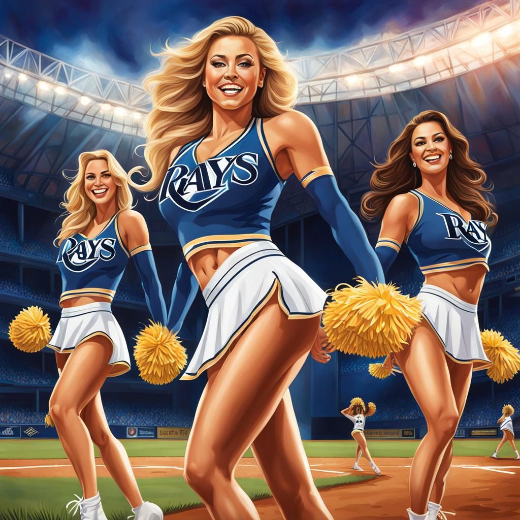 Tampa Bay Rays cheerleaders entertaining a baseball crowd