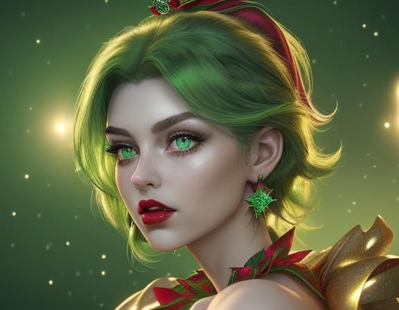 Tinkerbell Christmas Queen Portrait with Emerald Eyes