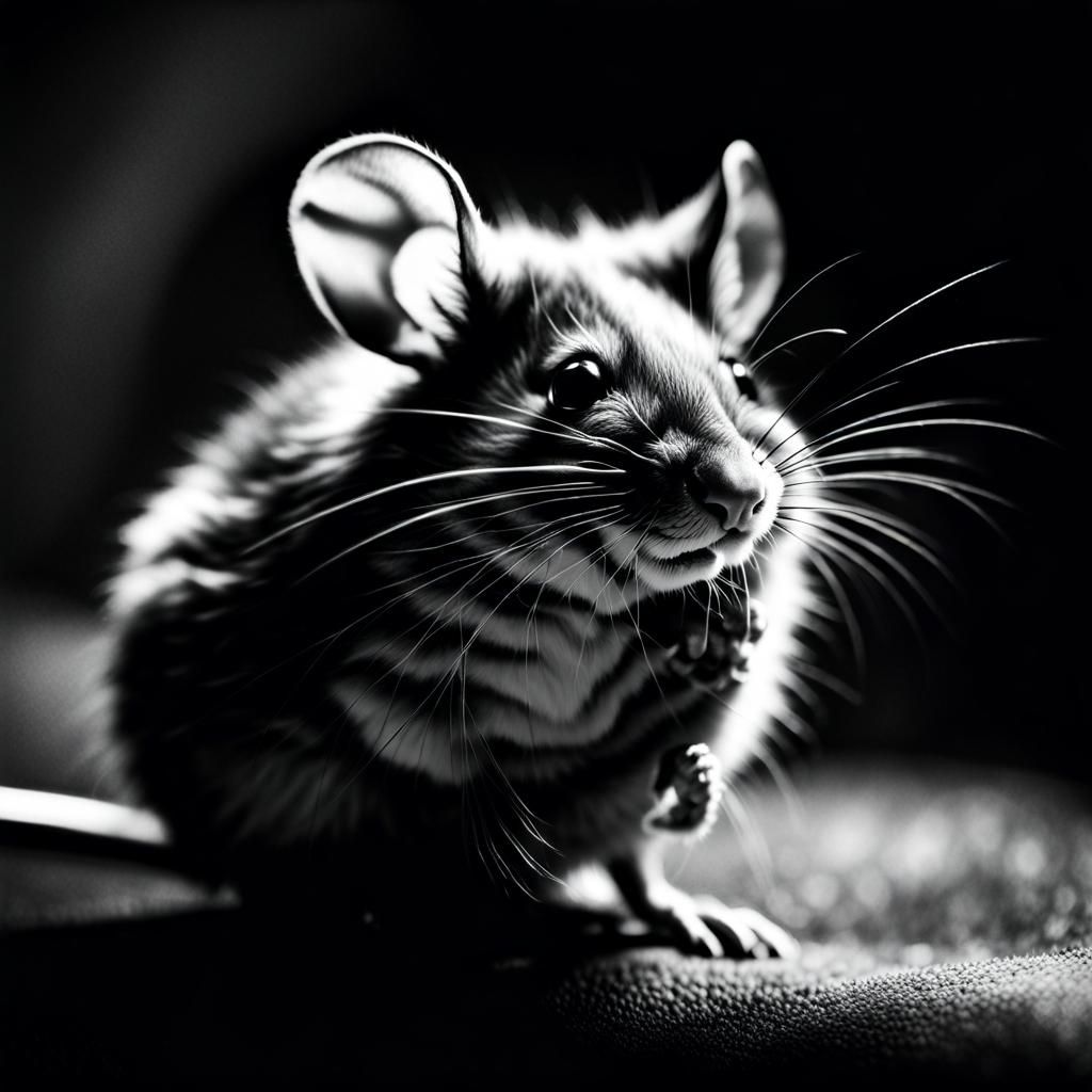 Fluffy Mouse Charcoal Sketch Portrait