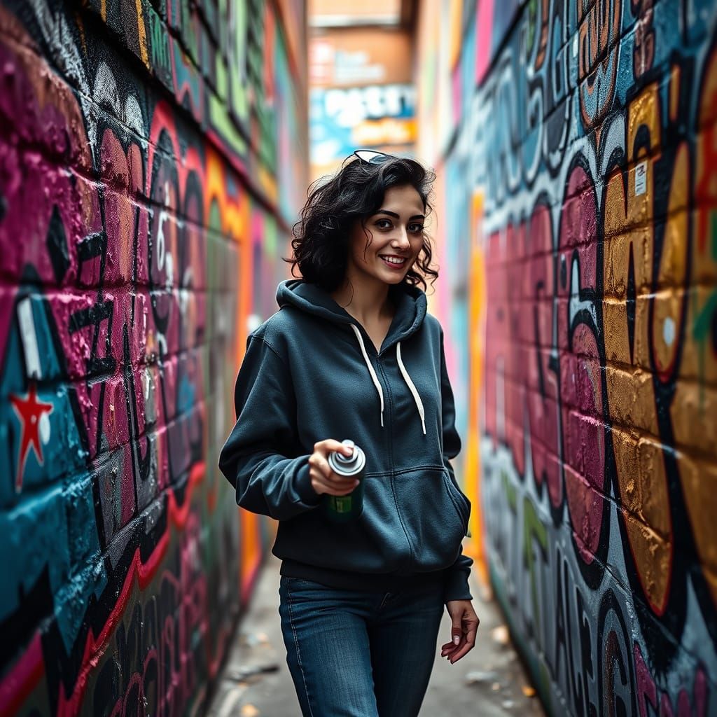 Woman in Polychromatic Graffiti Street Art