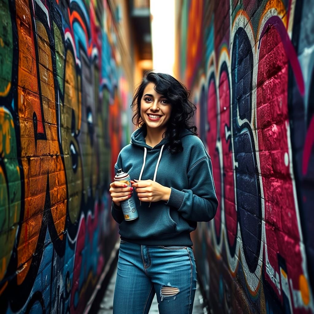 Woman in Polychromatic Graffiti Street Art