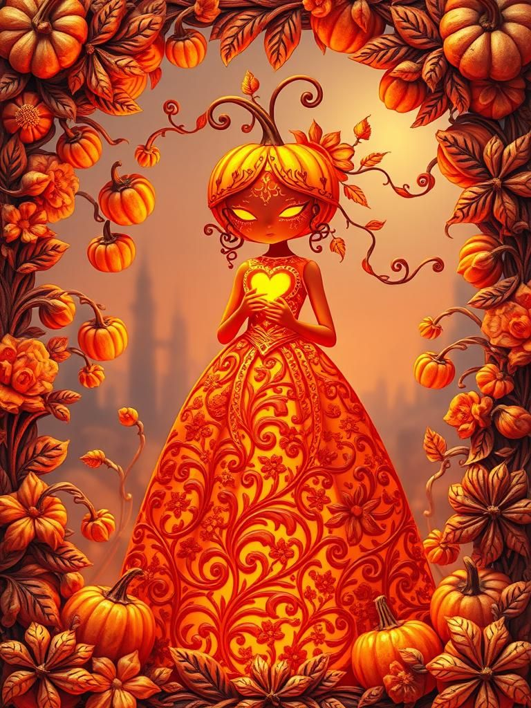 Baroque Pumpkin Girl with Floral Motifs