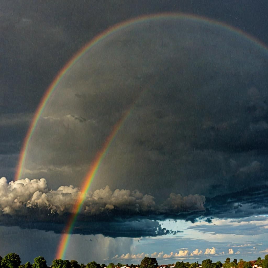 Rainbow Over Dark Clouds: A Dramatic Sky