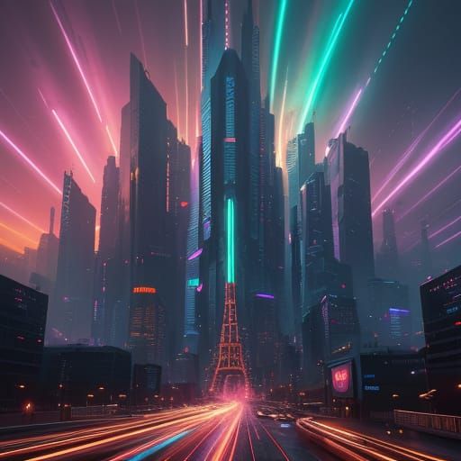 Epic Futuristic Cityscape at Golden Hour