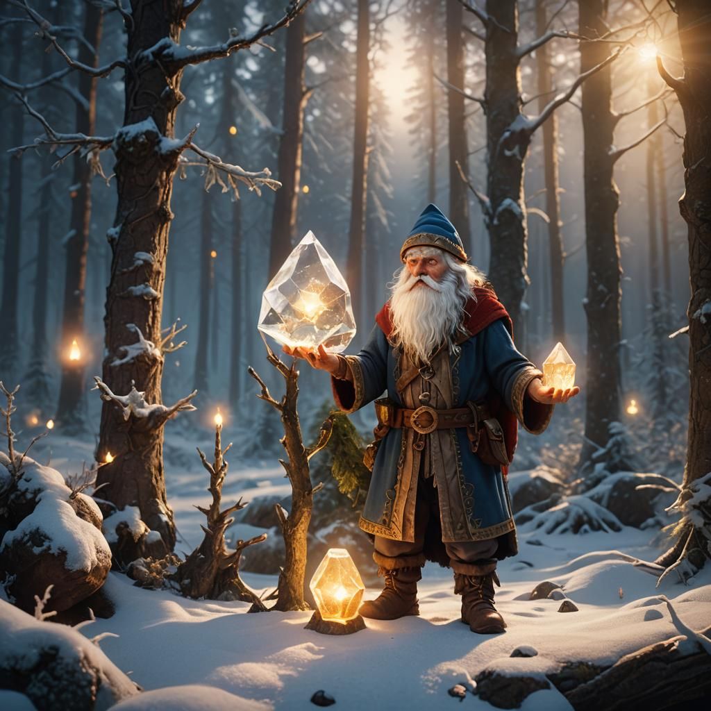 Mystical Forest Tomte with Glowing Crystal