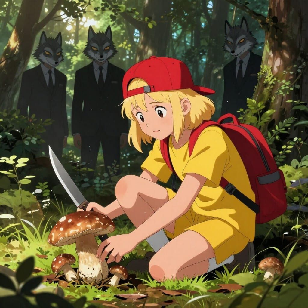 Girl Picks Mushrooms in Forest While Watched by Wolf-Masked ...