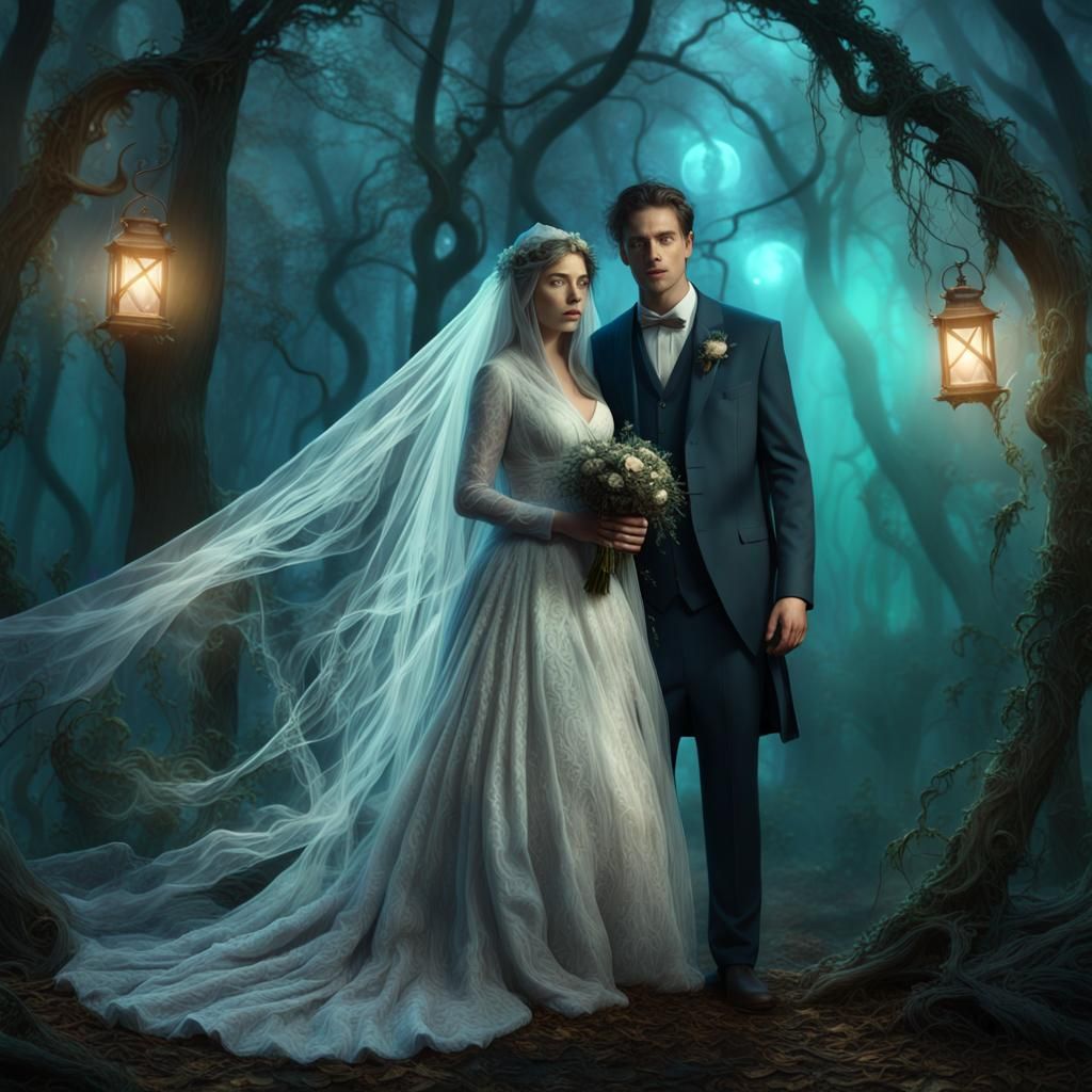 Banshee Bride and Groom in Mystical Forest