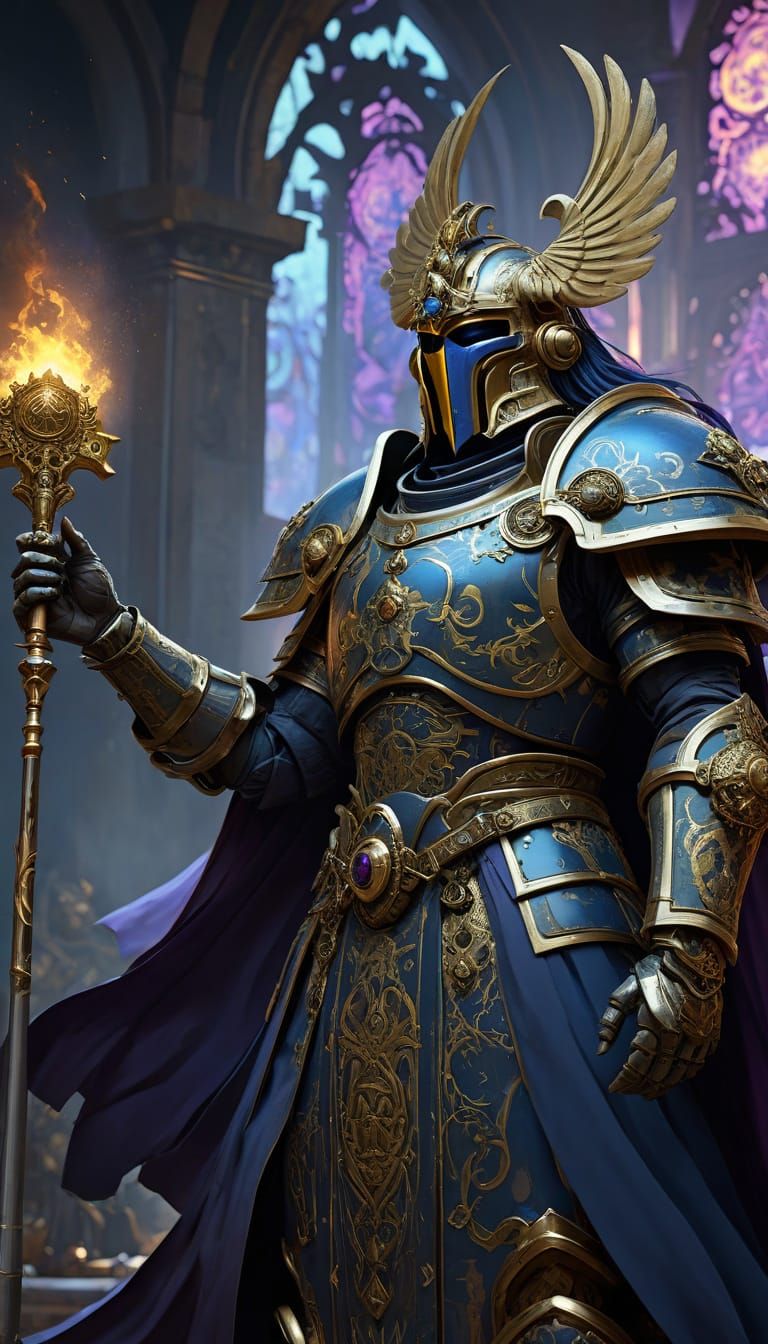 Epic Warhammer 40k Custodes in Ornate Blue and Gold Power Ar...
