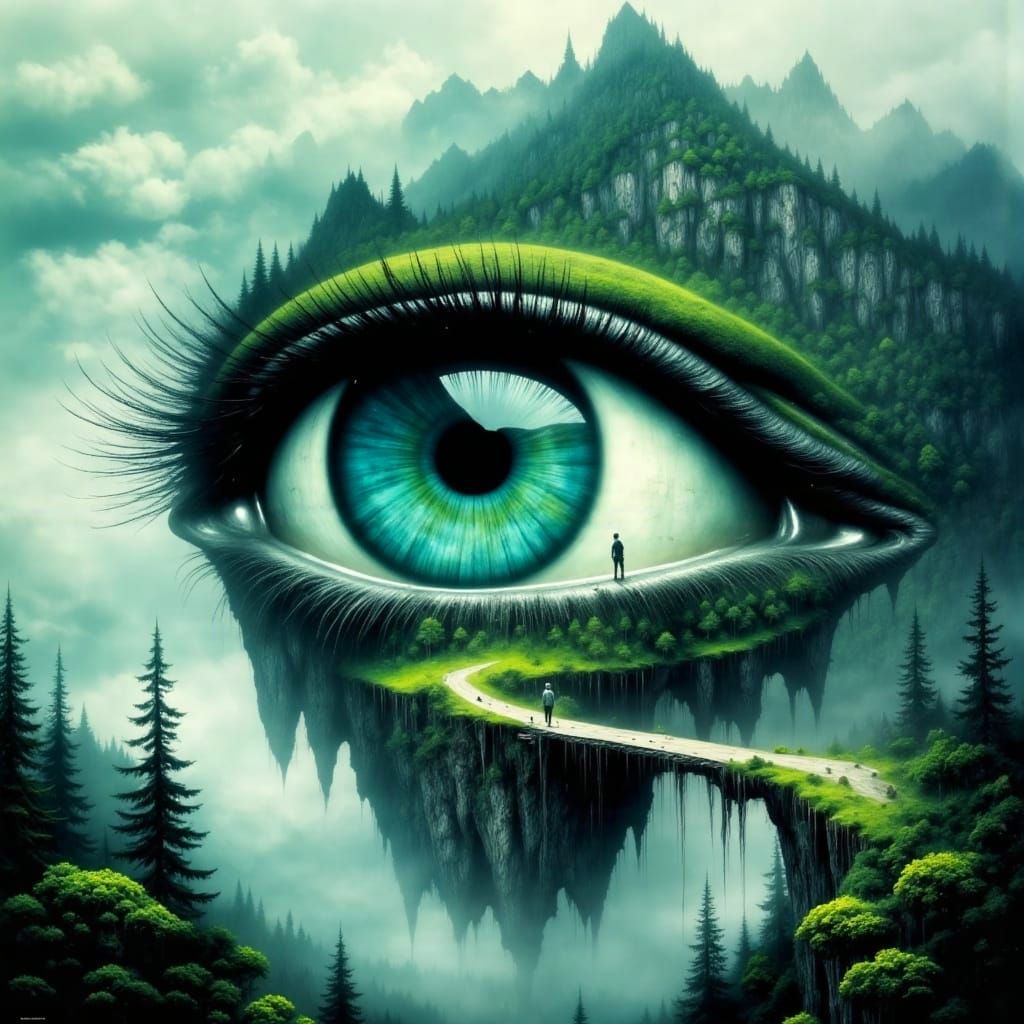 Dreamlike Landscape Merges With Giant Human Eye