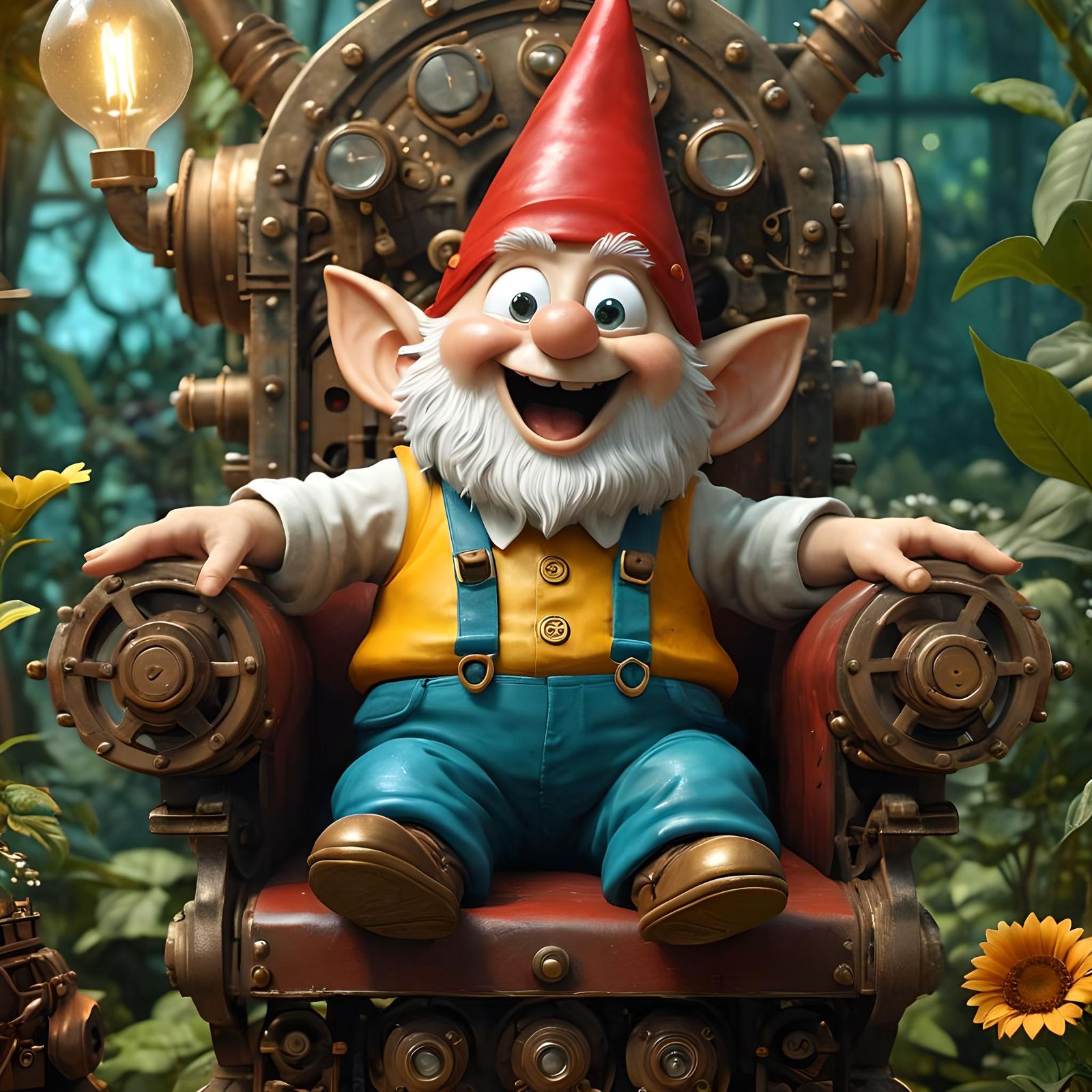 Gnome on Dieselpunk Throne with Red Hat