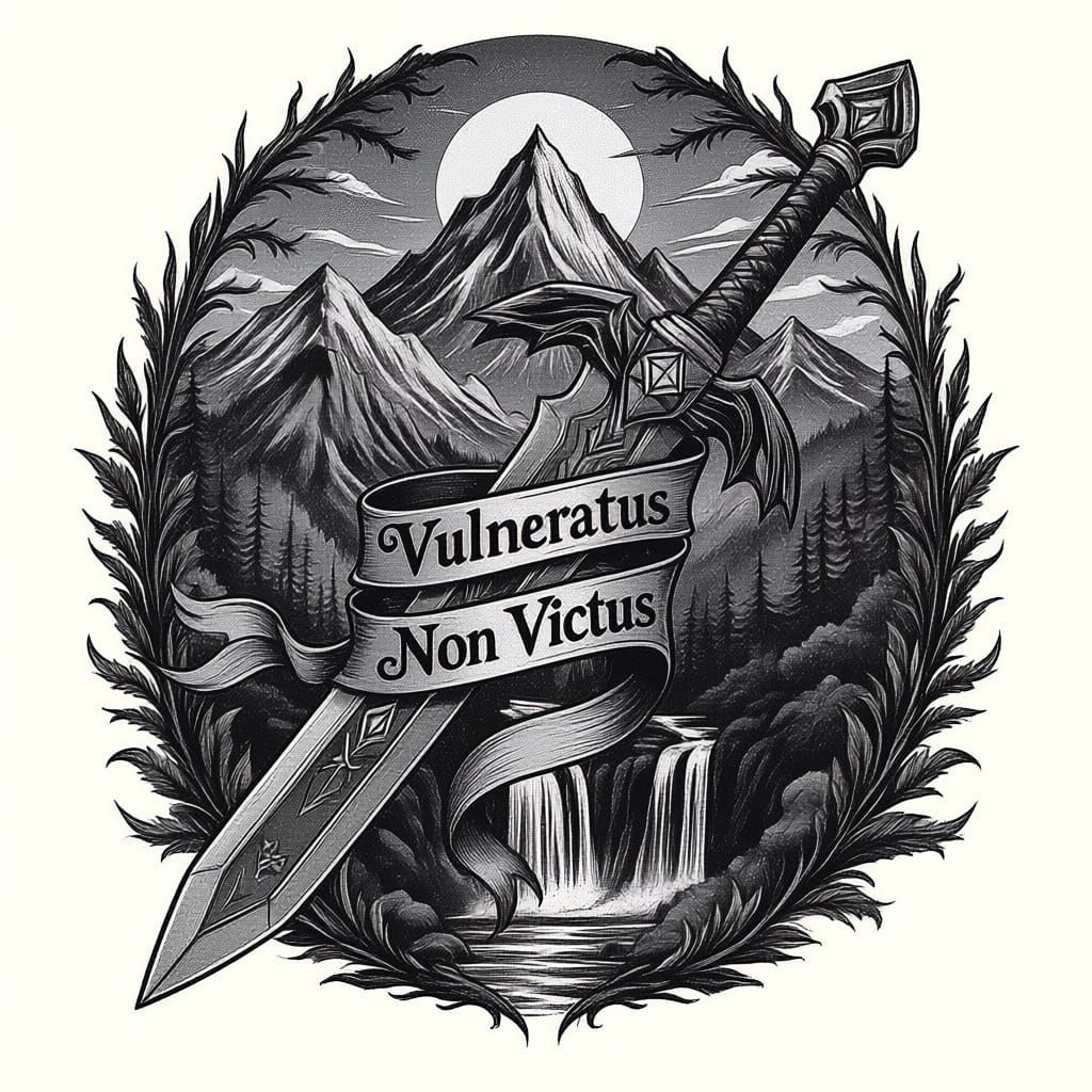 Master Sword Tattoo Design with Forest and Waterfall