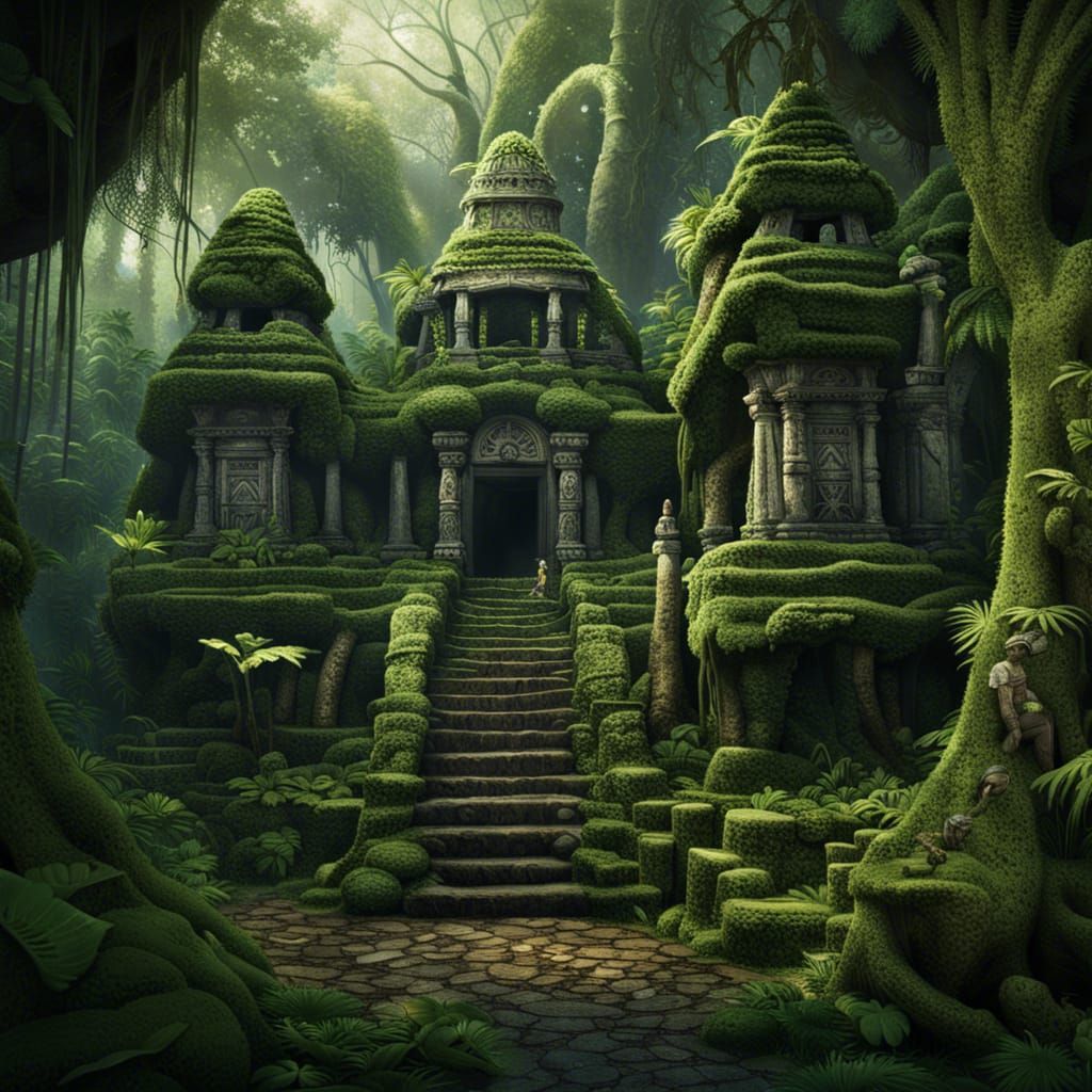 Lush Jungle Ruins with Tribal Statues