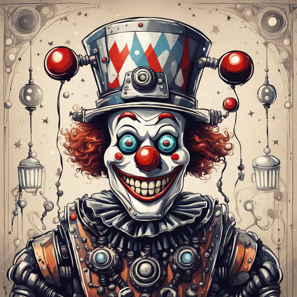 Robot Clown in Tim Burton Style