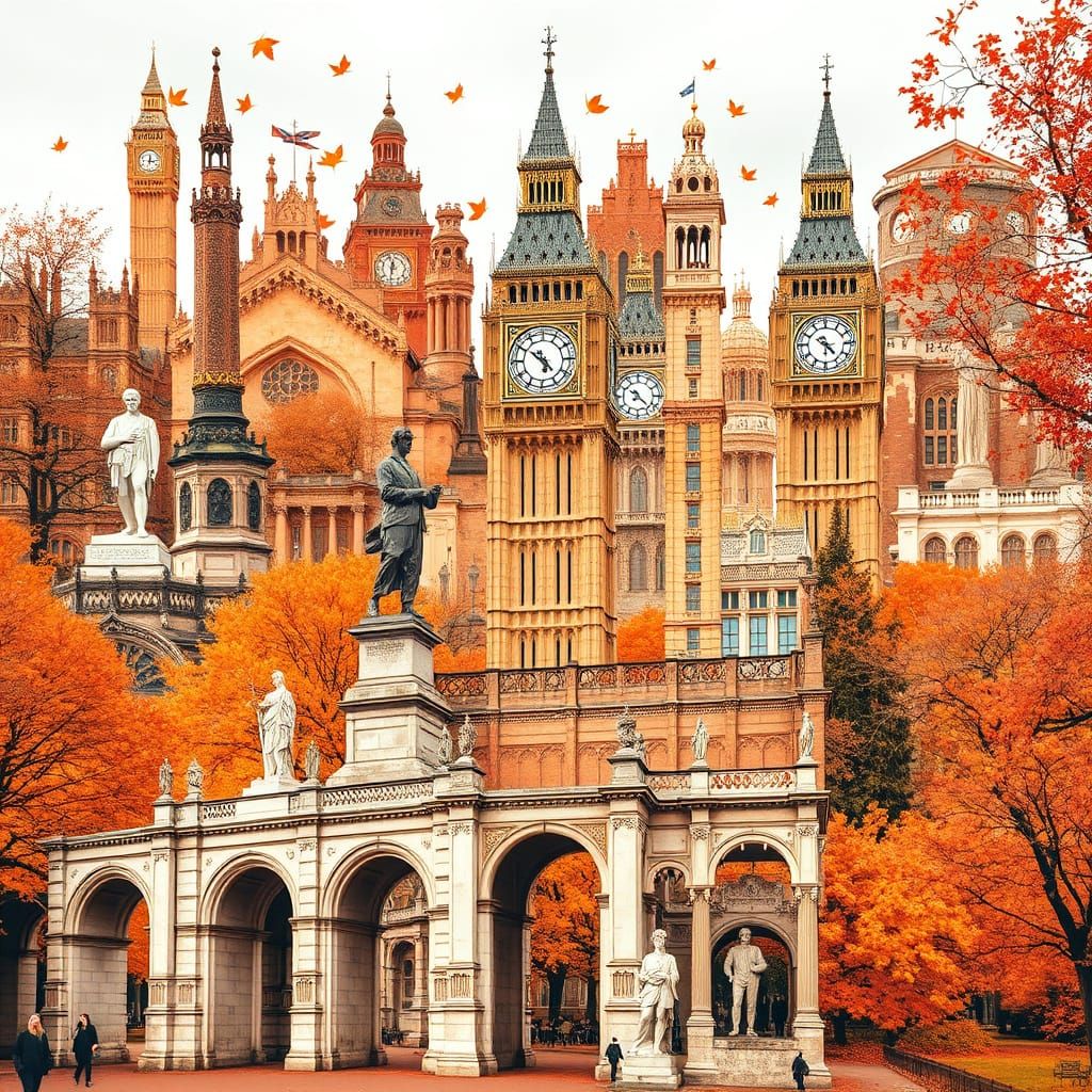 Autumn Collage Of Historic British Landmarks