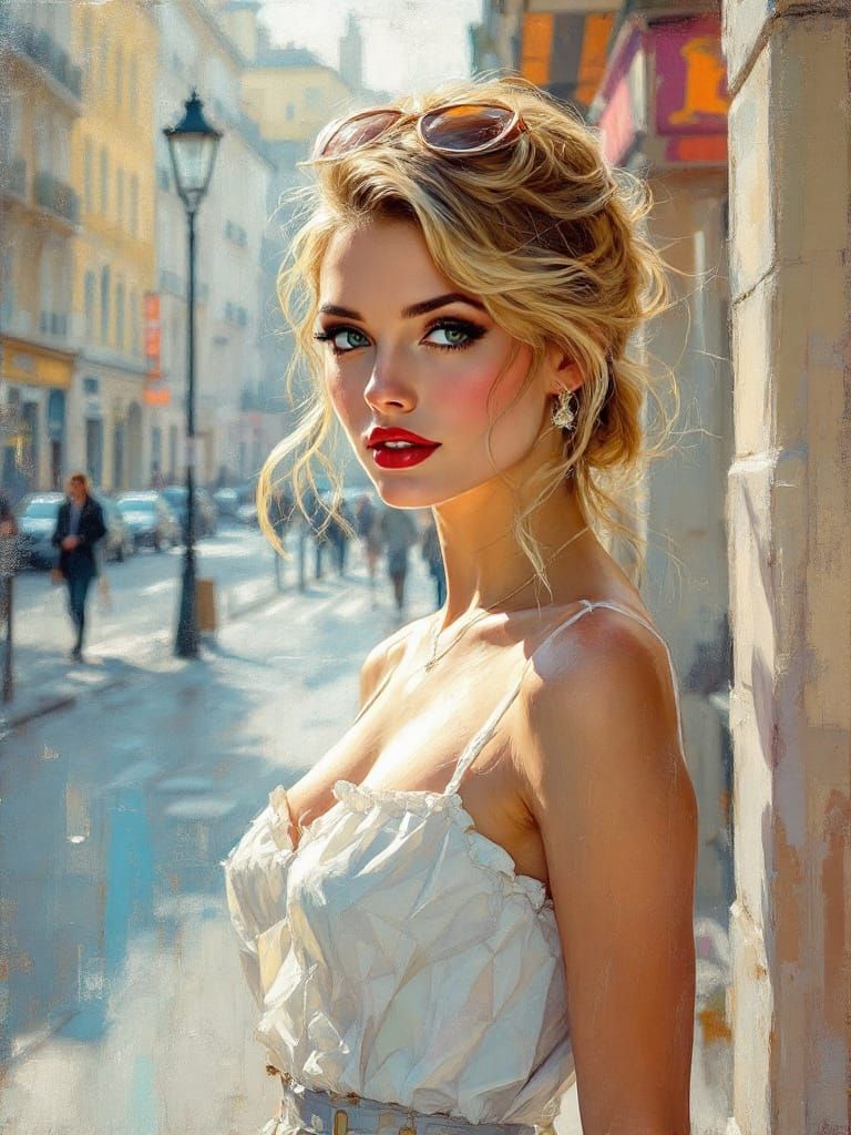 Parisian Pin-Up Study in Encaustic Wax Style