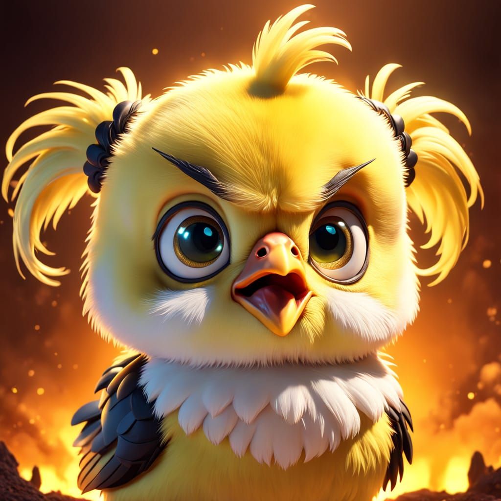 Angry Baby Chick Pouts in Pixar Style