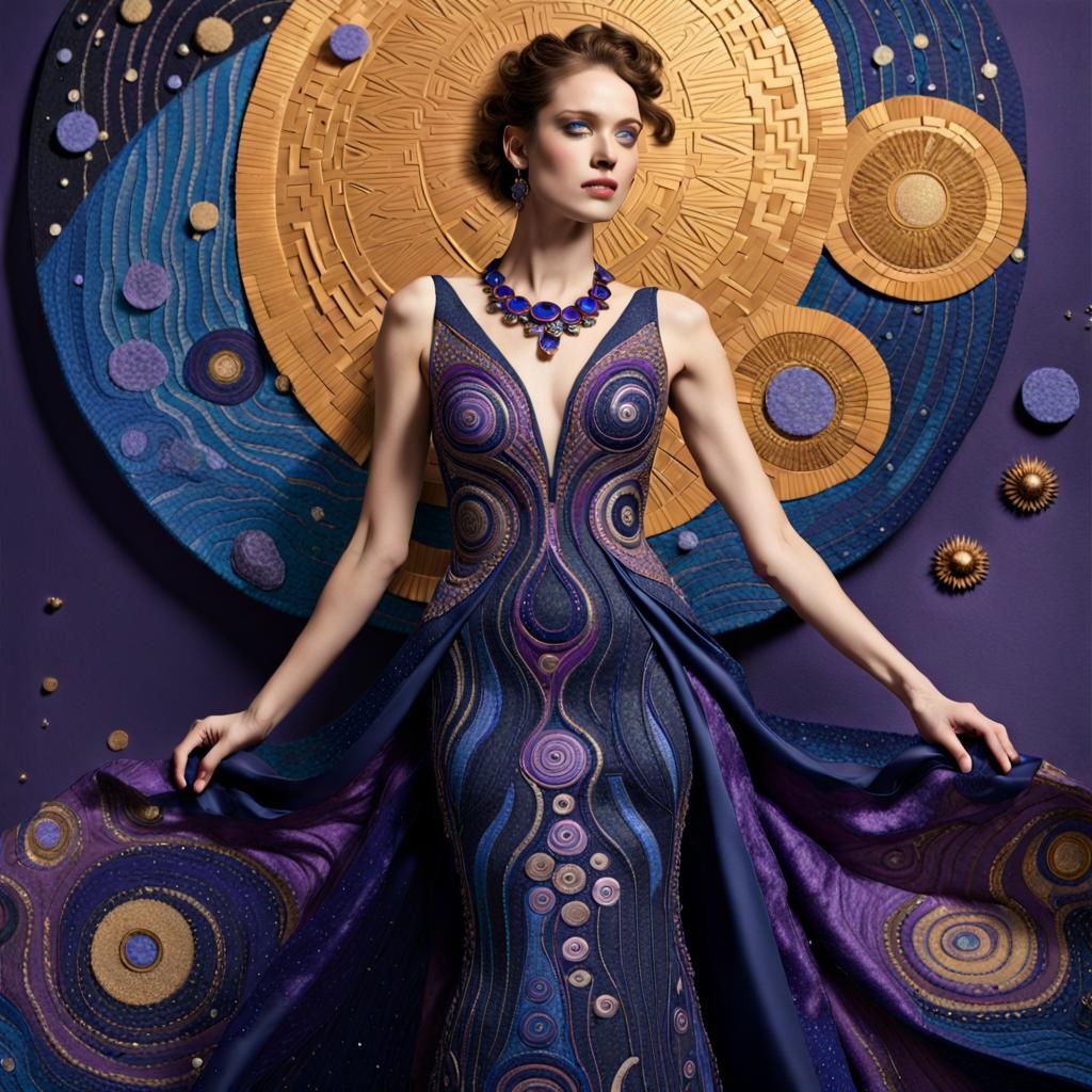 Radiant Lady in Cosmic Gown: 3D Render