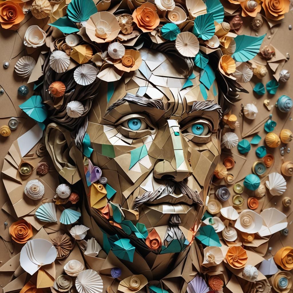 Surreal Steampunk Origami Sculpture in Pop Art Style