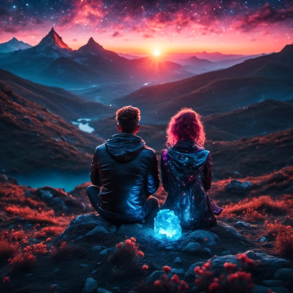 Romantic Sunset Silhouette of Couple Together