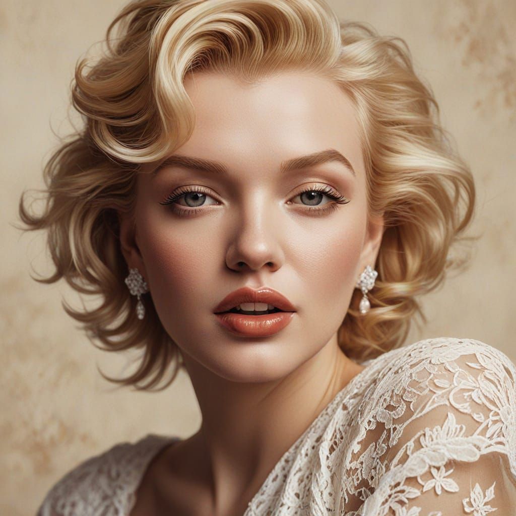 Portrait of Marilyn Monroe in a white dress