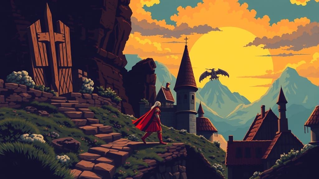 Retro Fantasy Warrior in a Dark Medieval Realm