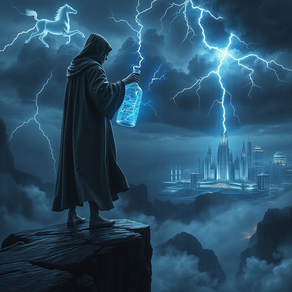 Electric Storm Sorcerer Conjures Lightning on Cliff's Edge