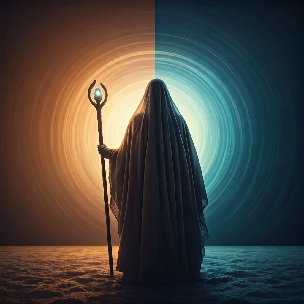 Mystical Figure at the Threshold of Worlds