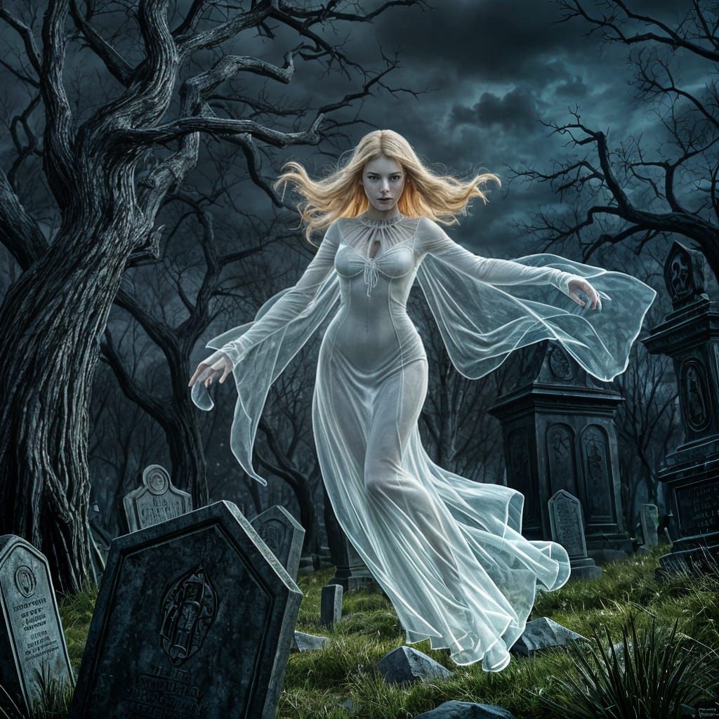 Ghost Spider Apparition in Graveyard, Photorealistic Style