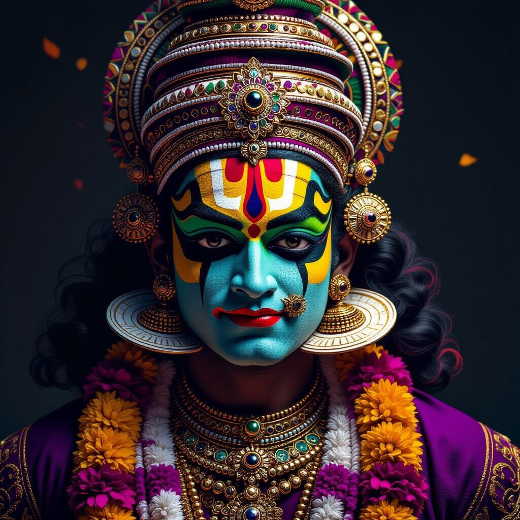 Kathakali Dancer's Face with Ornate Makeup