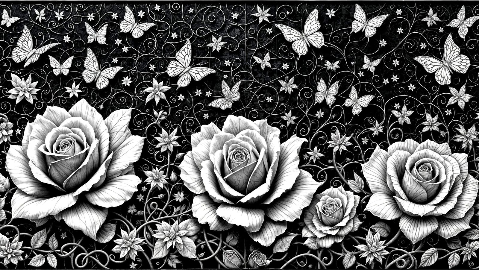 Intricate M.C. Escher-Inspired Tessellation of Roses and But...