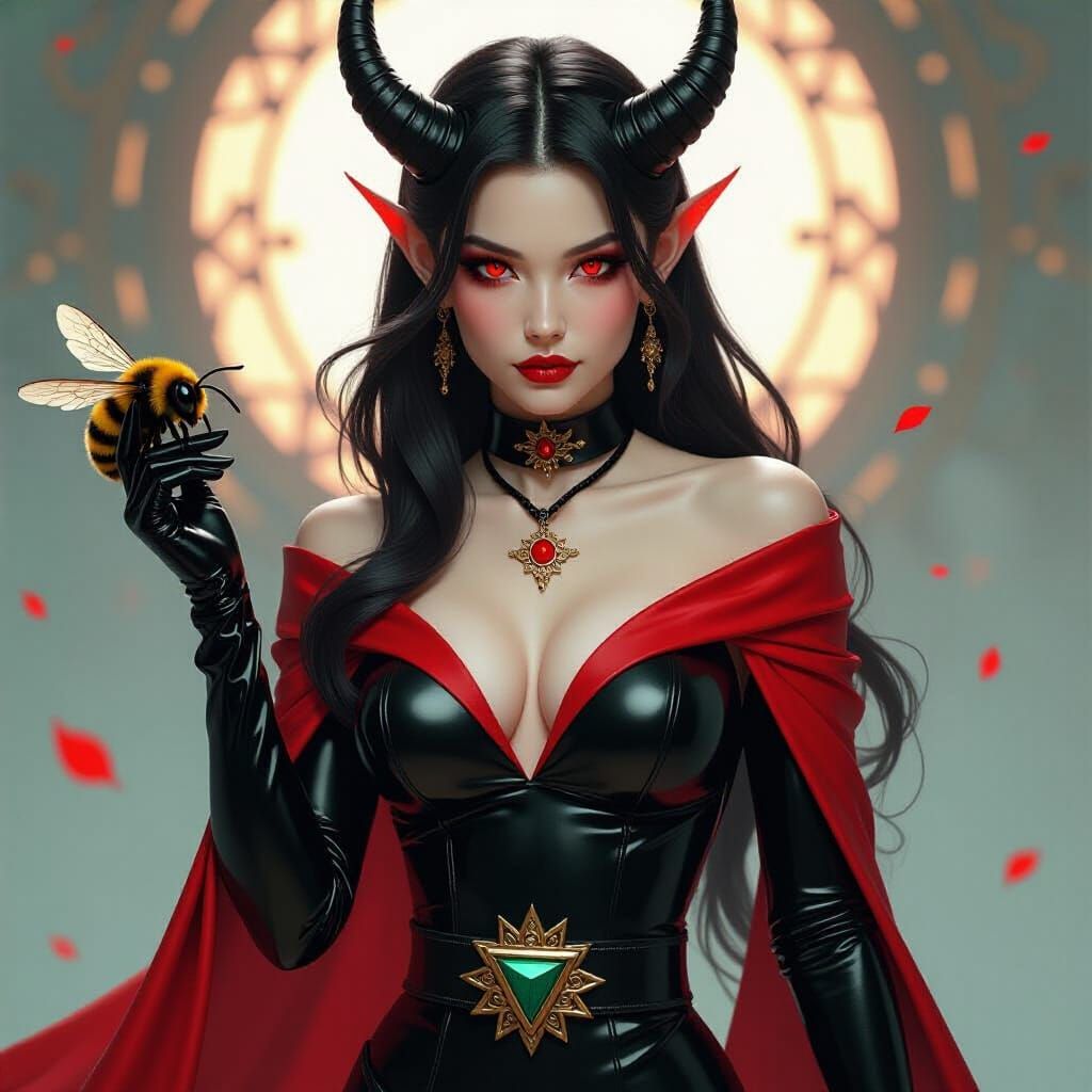 Tiefling in Latex Suit, Art Nouveau Style