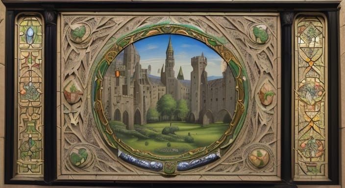 Gothic Rondel Painting in Ornate Carved Frame