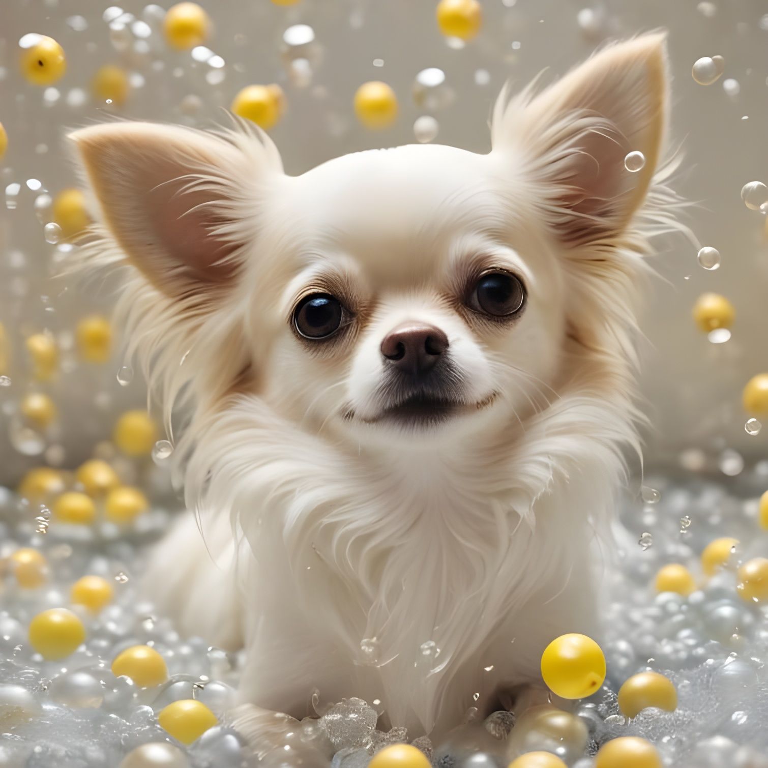 White Chihuahua in Bubble Bath Photo
