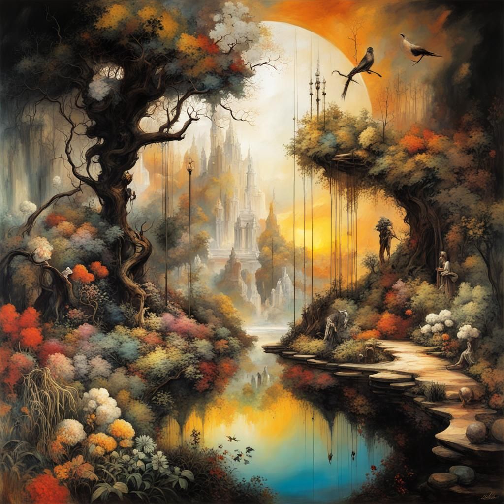 Utopian Garden of Eden in Surrealist Style