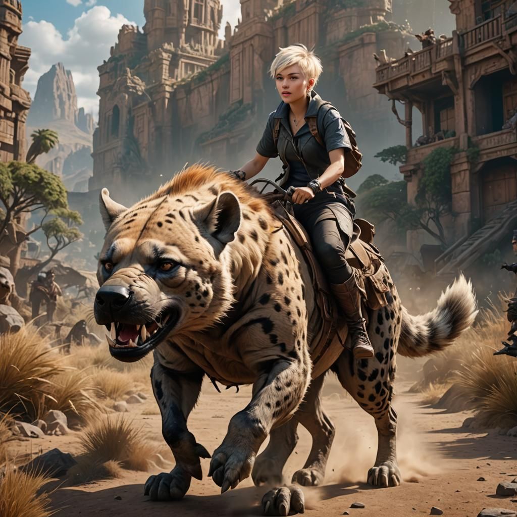 Girl Riding a Hyena: Fantasy Concept Art